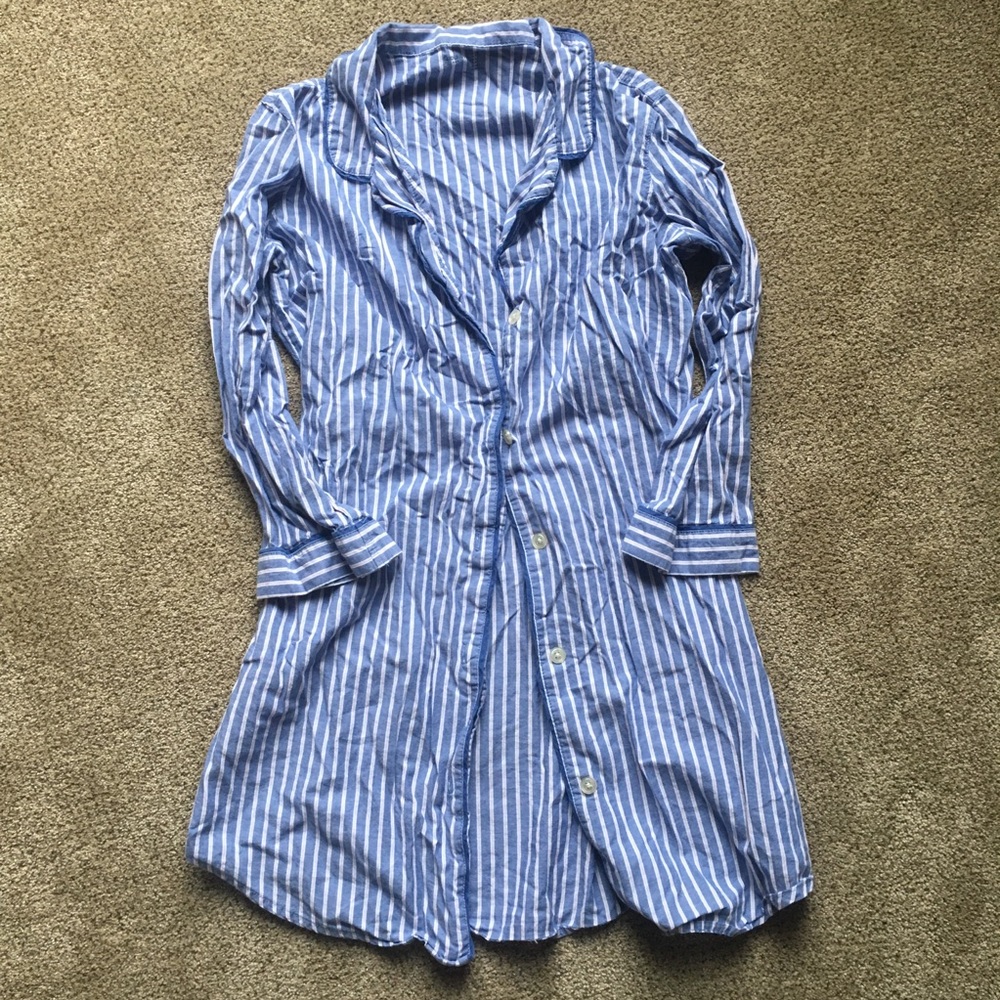 Gap Blue & White Striped Button Night Shirt XS